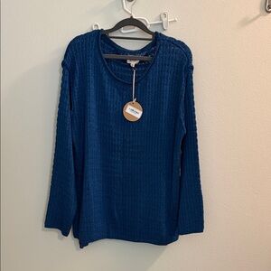 BiBi Navy Blue Open-Weave Crewneck Top
